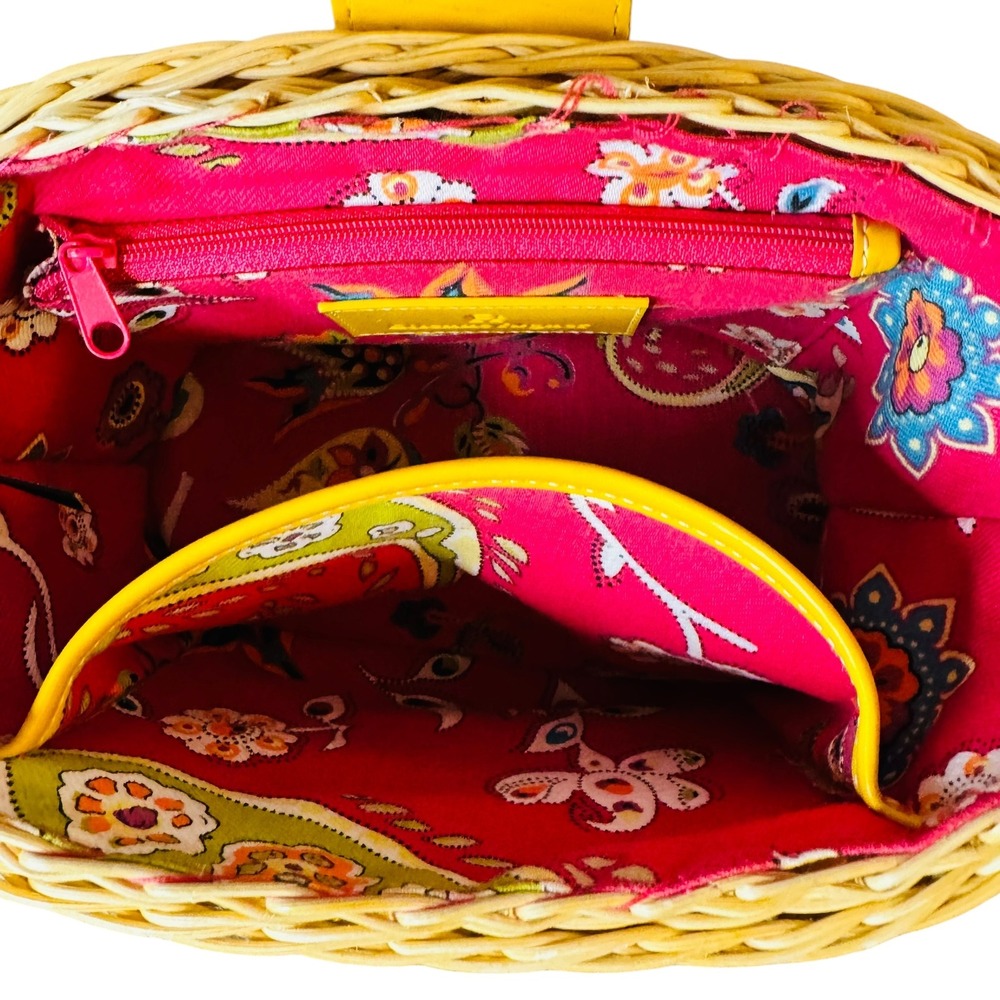 Etienne Aigner Wicker Basket Rattan Bag Floral Lining Turn Lock Satchel Purse - Picture 9 of 14